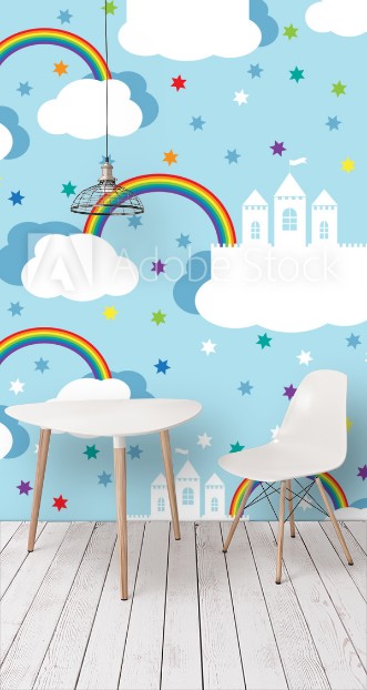 Bild på Seamless pattern with raindow castle and clouds